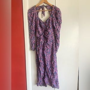 Zara floral purple midi heart square neck dress